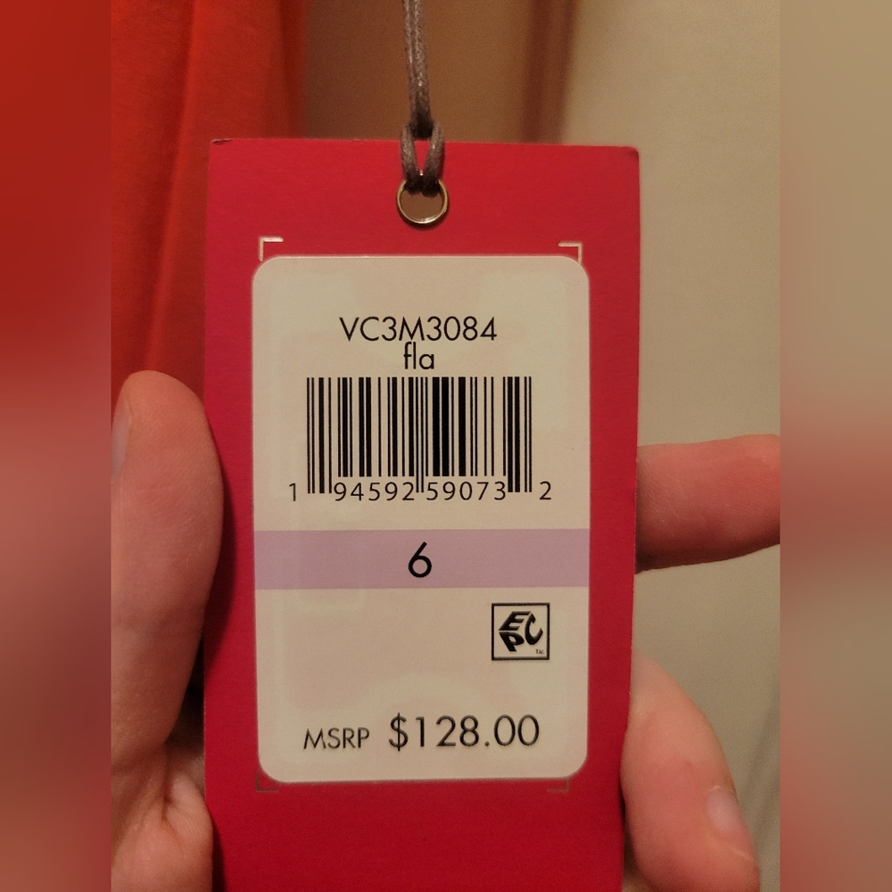Vince Camuto Vibrant Coral Dress with Ruffle Sleeves Size 6 NWT - Picture 4 of 9
